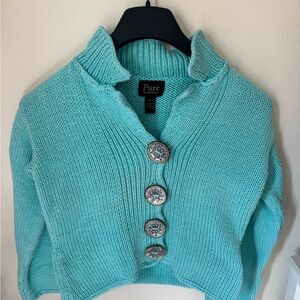 Pure Turquoise Knit Cardigan with Silver Buttons